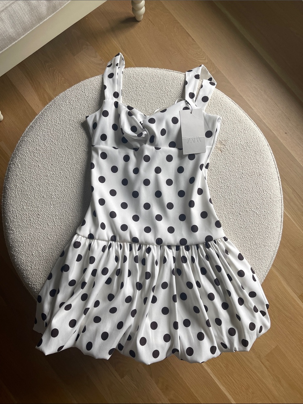 NWT Zara White and Brown Polka Dot dress, Sz M